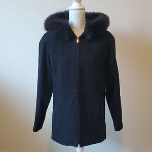 Wool Women's Teddy Jacket with Fox Fur Trim